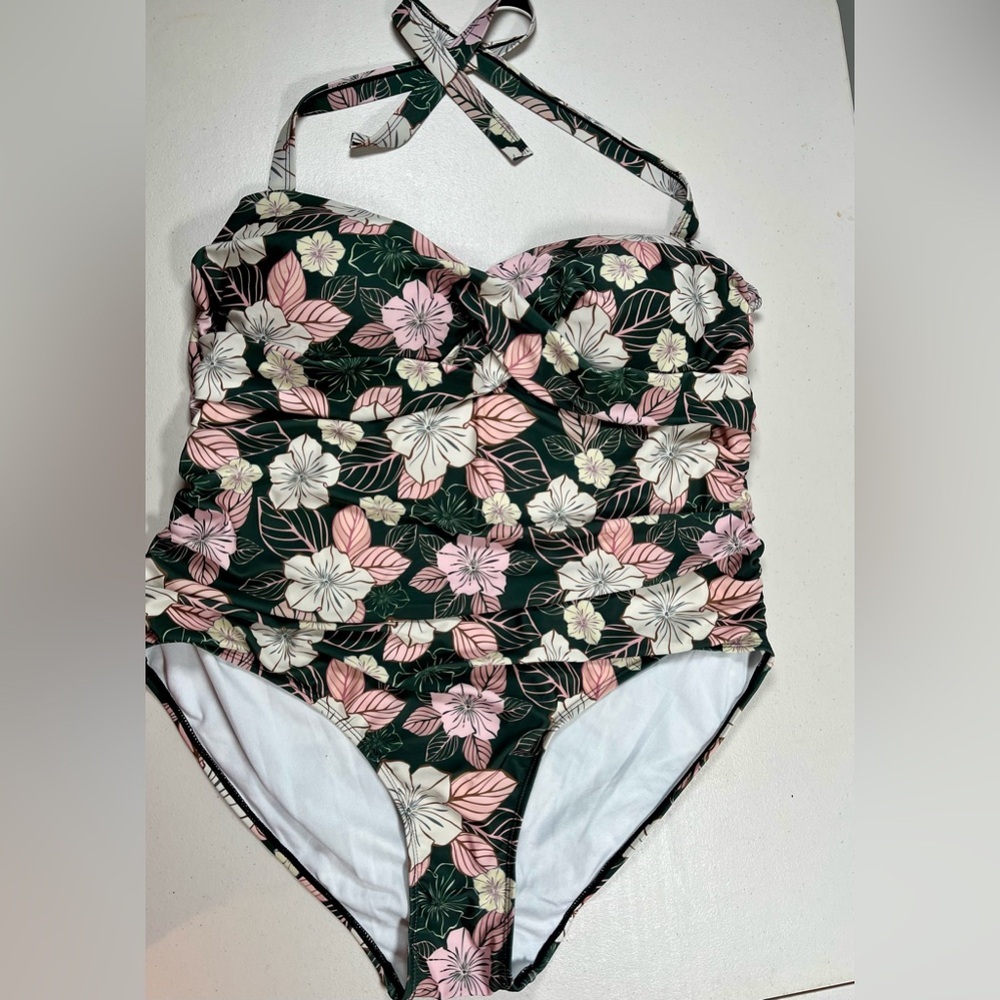 Nicole Miller Pink and Gray Floral Womens One Piece
